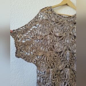 Crochet Knit Top in Brown XL